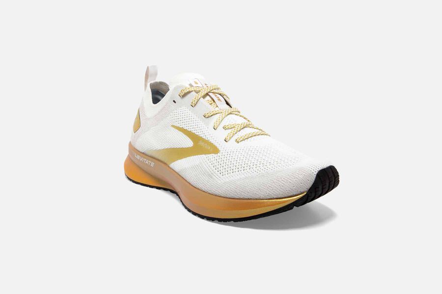 Levitate 4 Road Brooks Running Shoes NZ Womens - White/Gold - JPMZTW-039